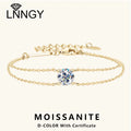 Lnngy 6.5mm 1ct Moissanite Bracelet 925 Sterling Silver Certified Double Chain Bracelets For Women Charm Wedding Jewelry Gift