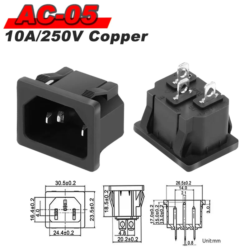 IEC 320 C13 C14 AC Inlet Power Plug Socket 250V 10A Fuse Red Lamp Rocker Switch Rewirable 3Pin Electrical Male Female Connector