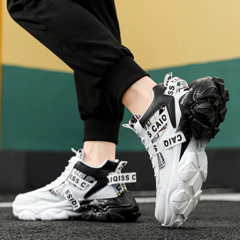 Men's Casual Sports Running Shoes - Sporty Casual Style, Unisex, Fashionable Patterns, Suitable for All Seasons, Daily Wear and Sports Events, Lace-Up Design, High-Top Upper and Lining, Non-Slip and Wear-Resistant Sole, Fabri