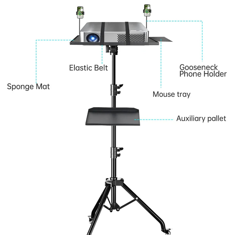 145cm Projector Tripod Stand Laptop Tripod Adjustable Height 23 to 63" Standing Desk Outdoor Computer Desk Stand for Studio