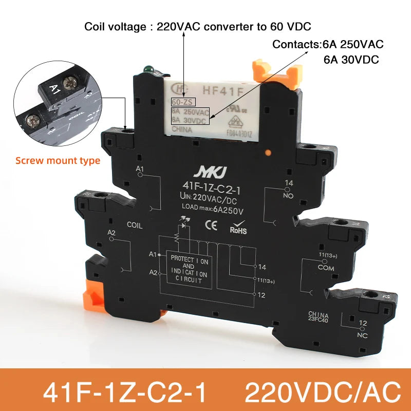 Din Rail Slim Relay Module 41F - 1Z - C4 - 1 Integrated PCB Mount Power With Holder 12V 24V ACDC 220V - Visuel 15 | SAMAG