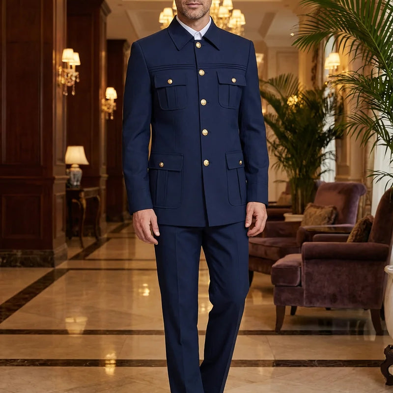ST Cassy High Quality Safari Men's Suit Classic Fit Multi Buckle Multi Pocket Solid Color Casual Business Set Men's 2-Piece Set