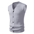 Beige Men's Sleeveless Knit Vest; Pullover Vests for Fall and Winter, Available in Yellow, Gray, Khaki, and Blue.