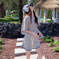 Women Korean Lazy Style Two Piece Outfit Summer Small Check Short Sleeve T Shirt Drawstring Shorts Loose Casual Tracksuit
