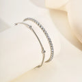 2pcs Stainless Steel Bracelets Set, Minimalist Elegant Bead Round Snake Chain Bracelet, Luxury Zircon Tennis Chain Wristband