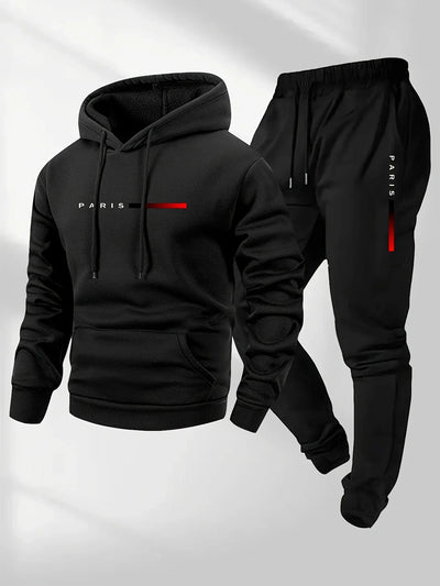 PARIS Letter Print Sweatshirt Suit Men's Fleece Hoodie | SAMAG