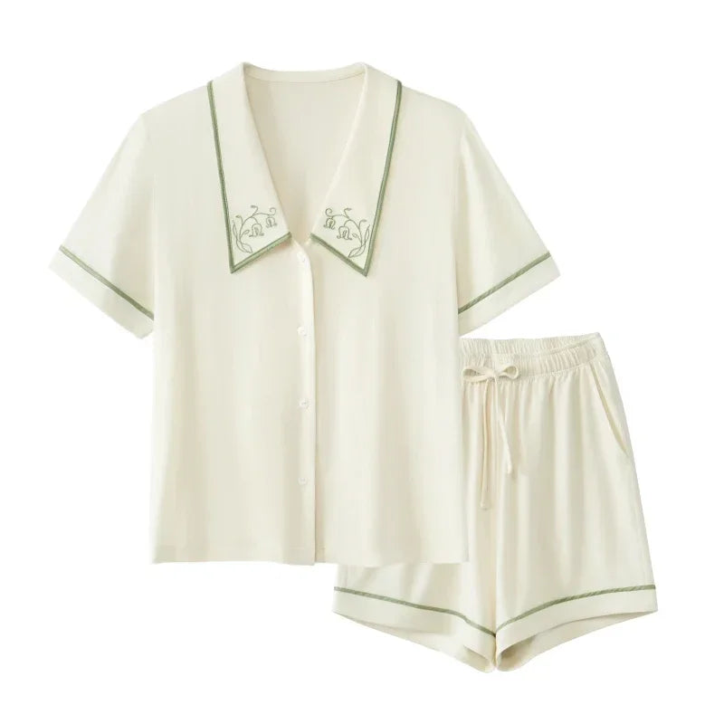 SUJIIN Womens Pajamas Sets 2 Piece Short Sleeve Lounge Set Woman Modal Cooling Embroidery Thin  Pajamas 2026 Summer SH004