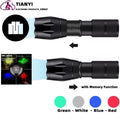 Upgraded Zoomable Red Flashlight, 4 Color in 1 Flash Light, Green Red Blue White Multi-Color RGBW Led with Memory for Fishing