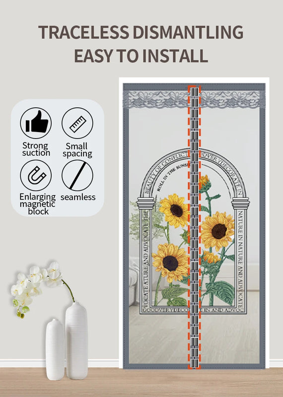 Sunflower mosquito proof door curtain, magnetic screen door, summer screen window, household mosquito net, high-end partition, s