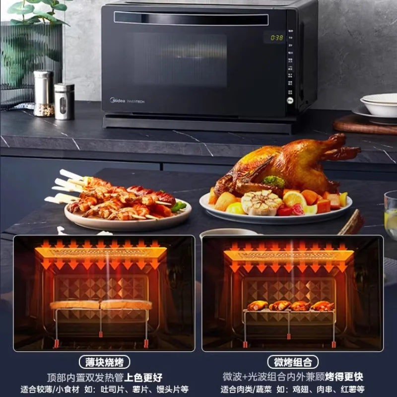 Midea M3-208E Inverter Microwave Oven, 20L Drop - Down Door Flat Plate Light Wave Grill Combo for Home