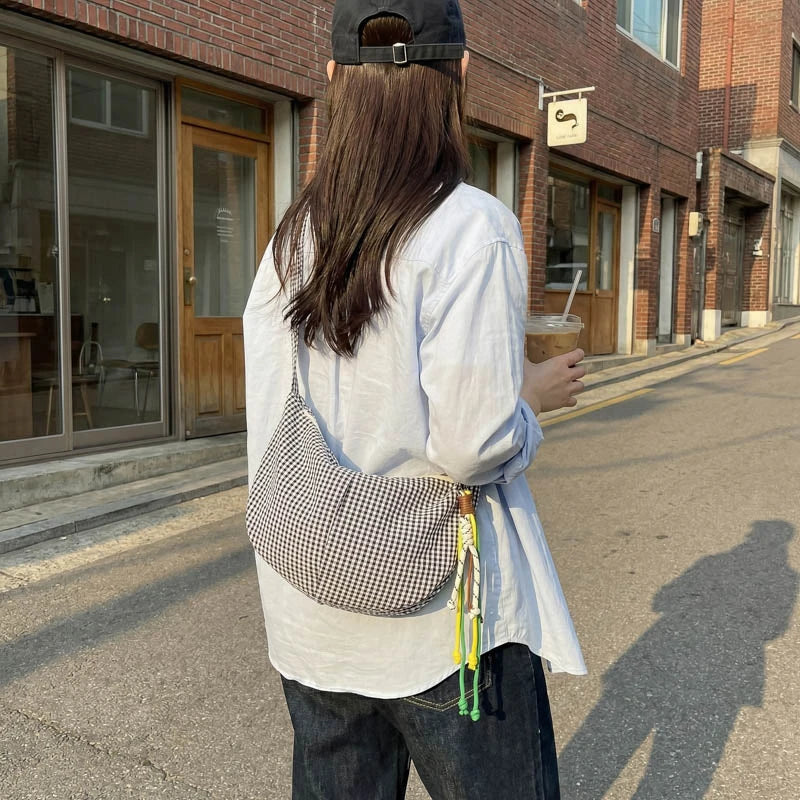Microfiber Plaid Zipper Hobos Bags 2026 Spring/summer New Versatile Bags Daily Commute Fashion Portable Crossbody Bags