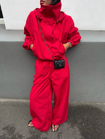 Women Hood Stand Collar Loose Jumpsuit Long Sleeve | SAMAG