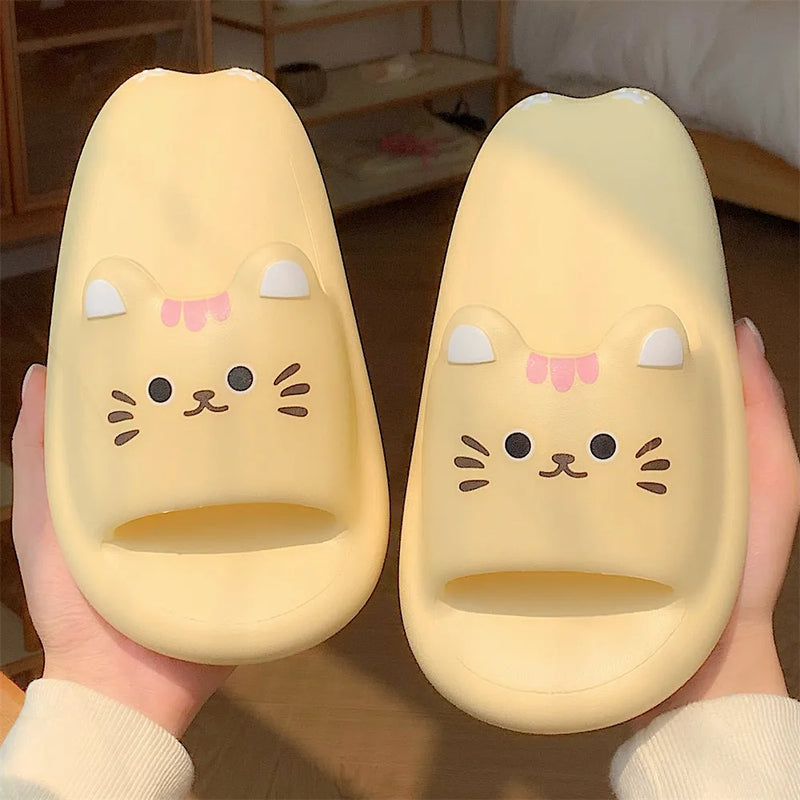 Women Thick Soft-Soled Slippers Platform Cute Animals Design Summer Indoor Non-Slip Bathroom Couples Comfortable Casual Home New
