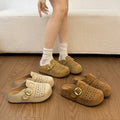 Women's Suede Perforated Buckle Clogs Mules Slides Closed Toe Slip On Breathable Flat Casual Summer Fashion Slippers Shoes Woman
