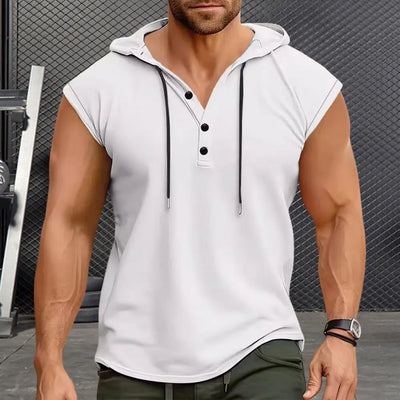 Men Vest Hooded Drawstring Sleeveless Tops Solid Color | SAMAG