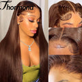 Chocolate Brown Straight Lace Front Wig Synthetic 30 Inch 200 Density 13x4 HD Transparent Full Lace Frontal Wig Pre Plucked