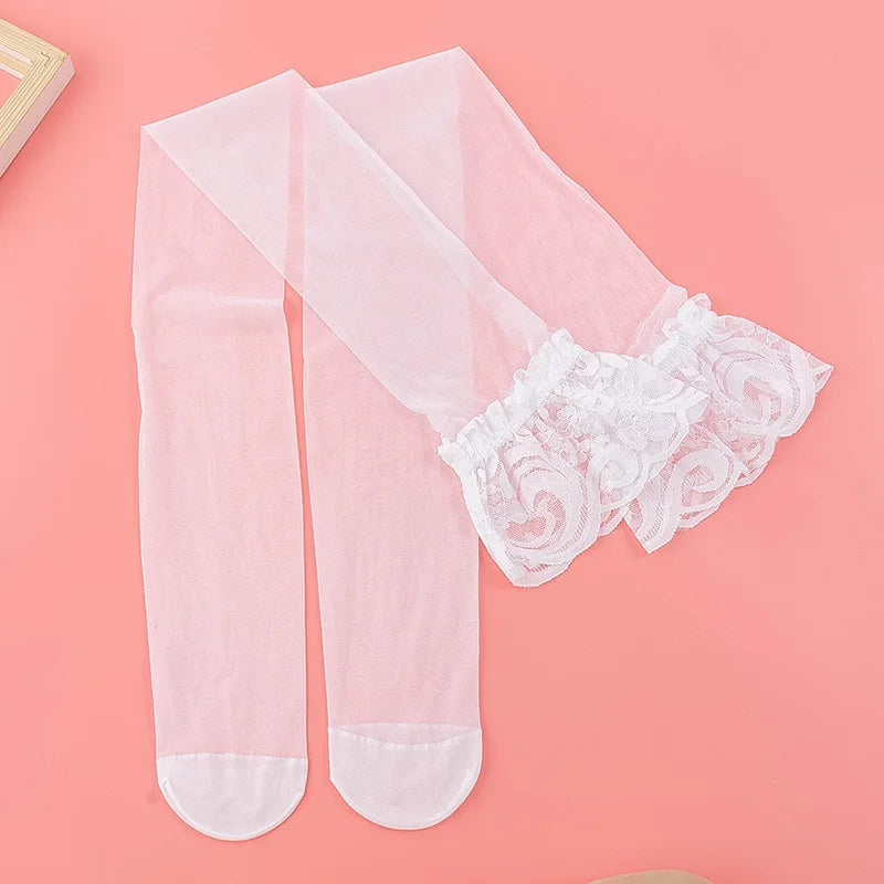 Silicone Anti-slip Lace Stockings Women Knee High Socks Summer Thin Long Socks Cosplay Party Lolita Girls Thigh High Stockings