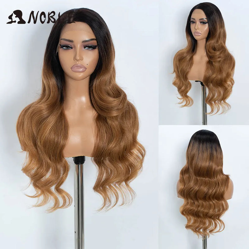 Noble 13x4 Lace Front Wig Synthetic 28 inch Long wavy ombre blonde Wigs For Women Ombre Lace Front Wig Synthetic Lace Front Wig