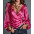 Fashion Satin Loose Elegant Women's Cardigan Shirt Spring And Autumn New Casual Pleated Thin Belt Female Office Shirt 2026