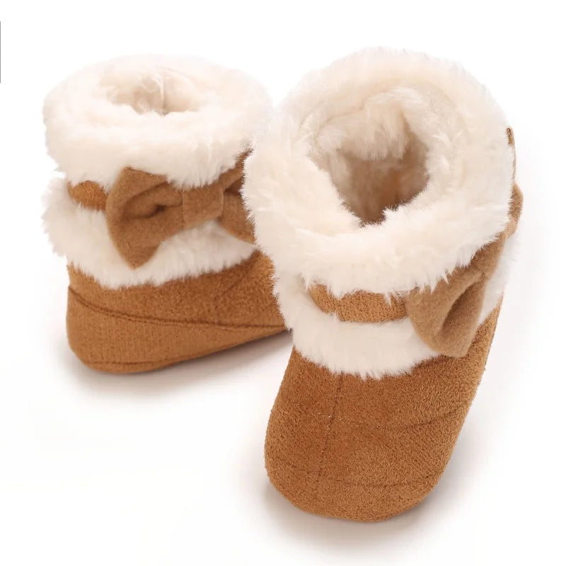 Baby Learning Walk Shoes, Warm Lined Velvet Bow Winter Infant Cotton Boots, Cozy Footwear for Baby Girls 0-18 Months