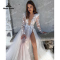 Sexy Appliques A Line Wedding Dresses Deep V Neck - View 5 | SAMAG