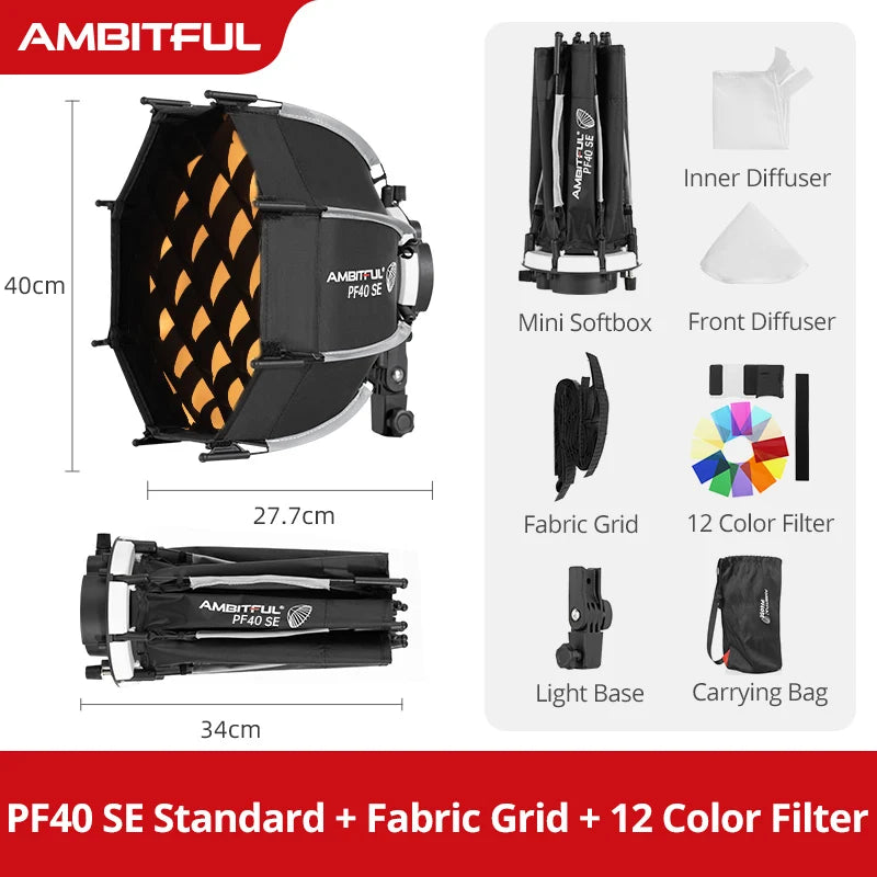 Ambitful Mini Quickly Release Softbox PS45 PS30 50SE Bowens Mount PF30/40SE Ontop Softbox Octagon Softbox+Honeycomb Grid Outdoor