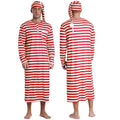 Men's Striped Nightshirt Sleep Robe Set Loose Soft Long Sleeve Sleeping Long Shirts with Night Cap Christmas Sleepwear Nightwear