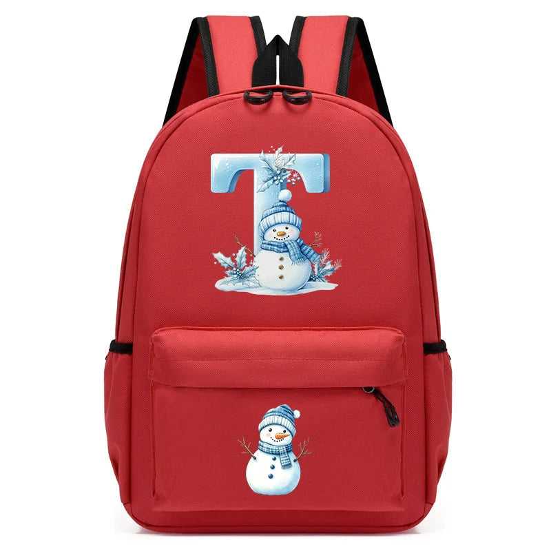 Xmas Snowman Alphabet A-Z Print Backpack for Toddler Girls Boys Schoolbag Holiday Lightweight Kindergarten Kid Daily School Bag