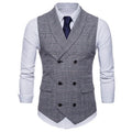 Blazer Men Vests Plaid Suits Coats Double Breasted Turn Down Collar Sleeveless Slim Fit Vest Coat Casual Regular Splice Autumn