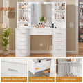 Large Vanity Desk with LED Mirror & Power Outlet 7 Drawers 4 Shelves 5 Hooks Bedroom Bathroom White, Customized