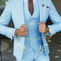 Beige Business Suits For Men Tuxedos Gold Buttons Groom Groomsman Prom Wedding Party Formal 3 Pieces Sets - View 20 | SAMAG