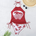Sexy Solid Print Tankini Set Tied Halter Bikini Swimsuit | SAMAG