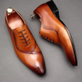 High Quality Cowhide Leather Dress Shoes For Men British Style Pointed Toe Lace-up Genuine Leather Oxford Formal Shoes