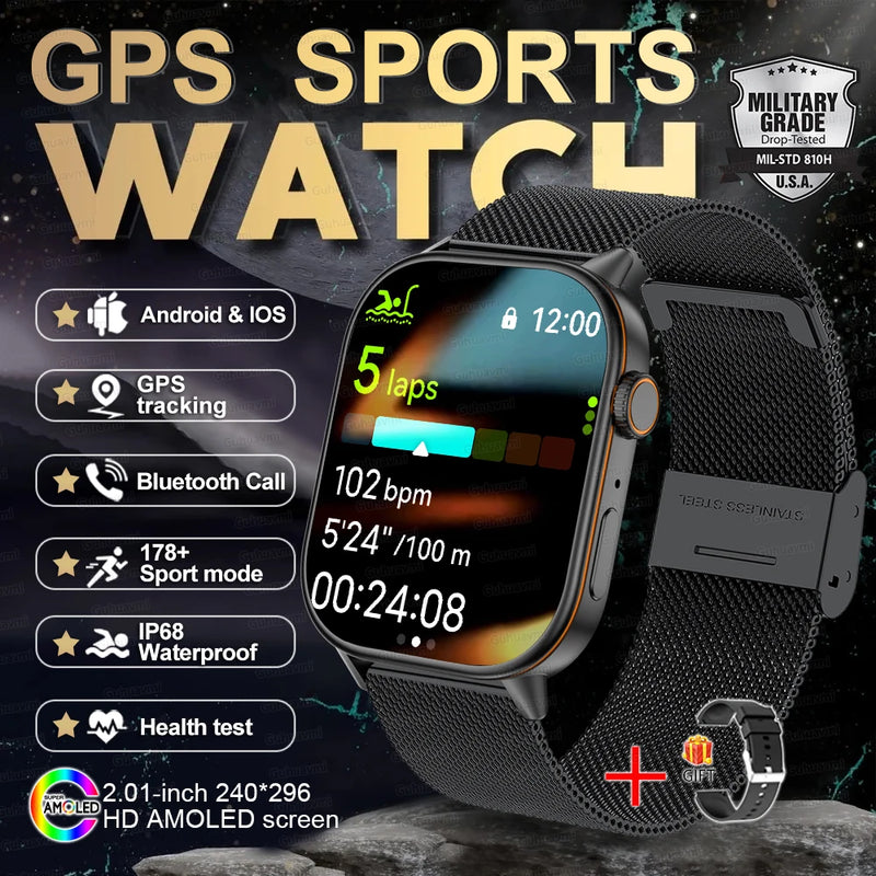New GPS Military Smart Watch Bulit-in GPS Compass Altimeter Barometric 10ATM IP69K Waterproof AMOLED BT Call Smartwatch