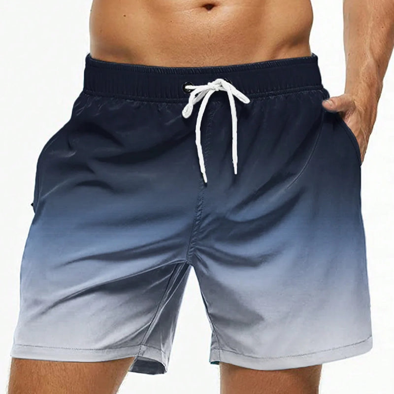 Men's Beach Shorts Gradient Color Block Drawstring Summer | SAMAG