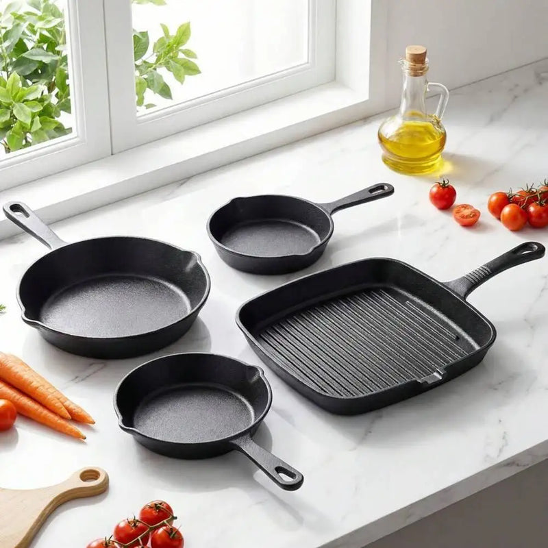 4 - Piece Cast Iron Cookware Set, Round Frying Pans - View 2 | SAMAG