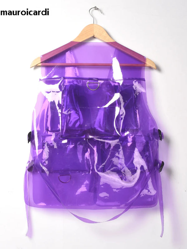 Mauroicardi Spring Autumn Short Cool Transparent Purple White PVC Leather Vest Men Luxury Designer Y2K Clothes Sleeveless Jacket