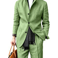 Men's2 Piece Suit Set Stand Collar Three Button Breathable Casual Blazer Pants For Business Daily Wear Summer
