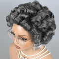 210% Short Salt And Pepper Grey Wigs Human Hair For Black Women Glueless Grey Human Hair Wig Rose Curly Pixie Cut Wig Human Hair