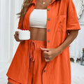 Long Sleeve Single breasted Top Broad legged Shorts Set Fashion Ladies Sexy Solid Suits 2024 Summer 2 Piece Outfits For Women