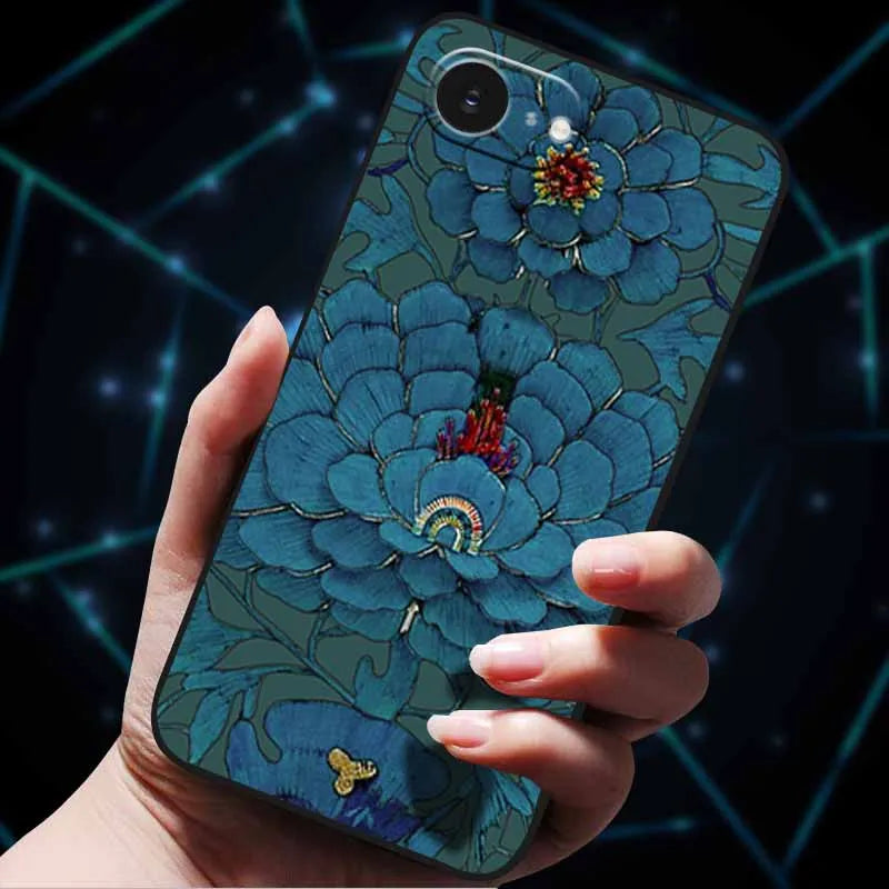 3D Flowers Emboss Fundas For iphone 16E Case iphone16 E Soft Silicone Phone Cases for iphone16 16 Back Cover Coque iphone16e Bag