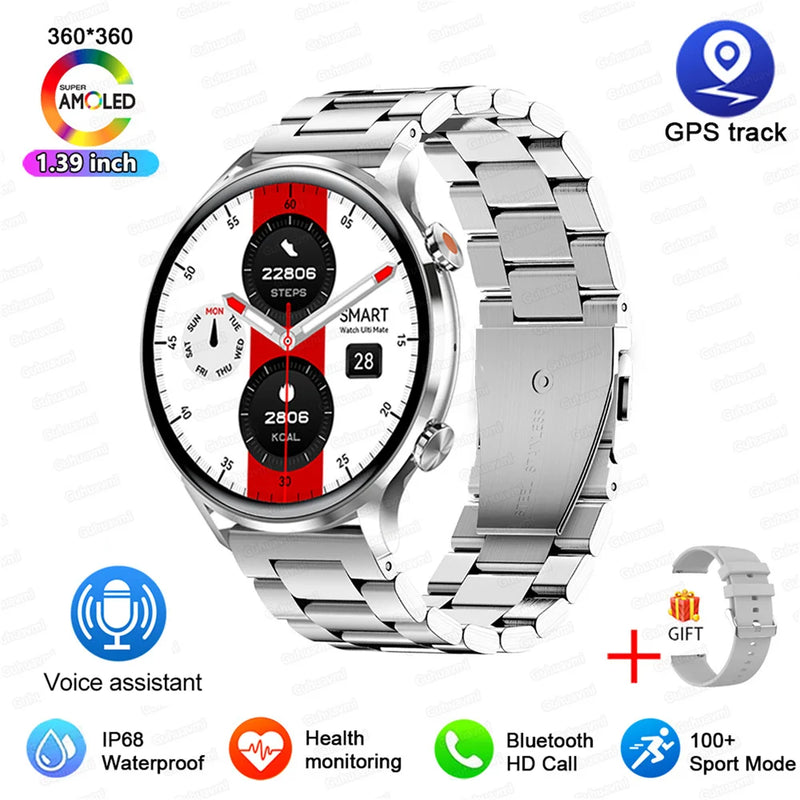 2026 New Smartwatch Women AMOLED HD Screen Always On Display Bluetooth Call IP68 Waterproof GPS Smart Men Watch For Android ios