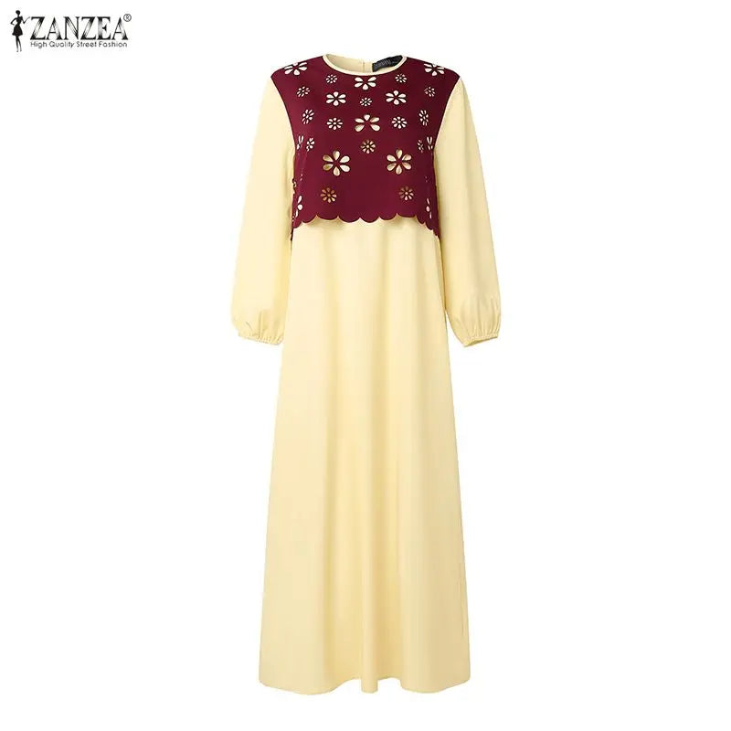 Women Muslim Dress Elegant Long Sleeve Hollow Out Fabric | SAMAG