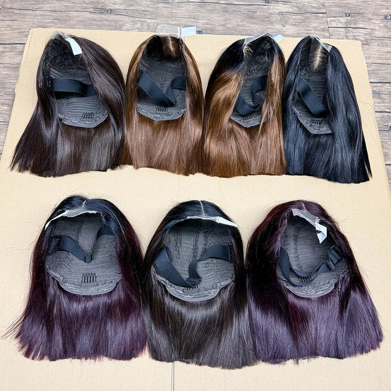 250% Density Bob Straight Human Hair 2X6 Transparent Lace Closure Frontal Human Hair Wigs 100% Human Hair Ginger 99J Colored Wig