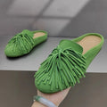 DIMANYU Women's Mules Shoes Genuine Leather 2026 New  Women Slippers Flat Tassel Closed-Toe Female Large Size Slippers Women 