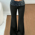 2026 Summer Women's Cross-border Sexy Leopard Print Patchwork High Waist Elastic Slim Fit Butt Lifting Slimming Flare Pants