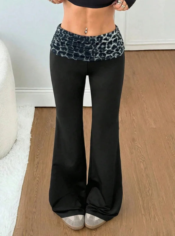 2026 Summer Women's Cross-border Sexy Leopard Print Patchwork High Waist Elastic Slim Fit Butt Lifting Slimming Flare Pants