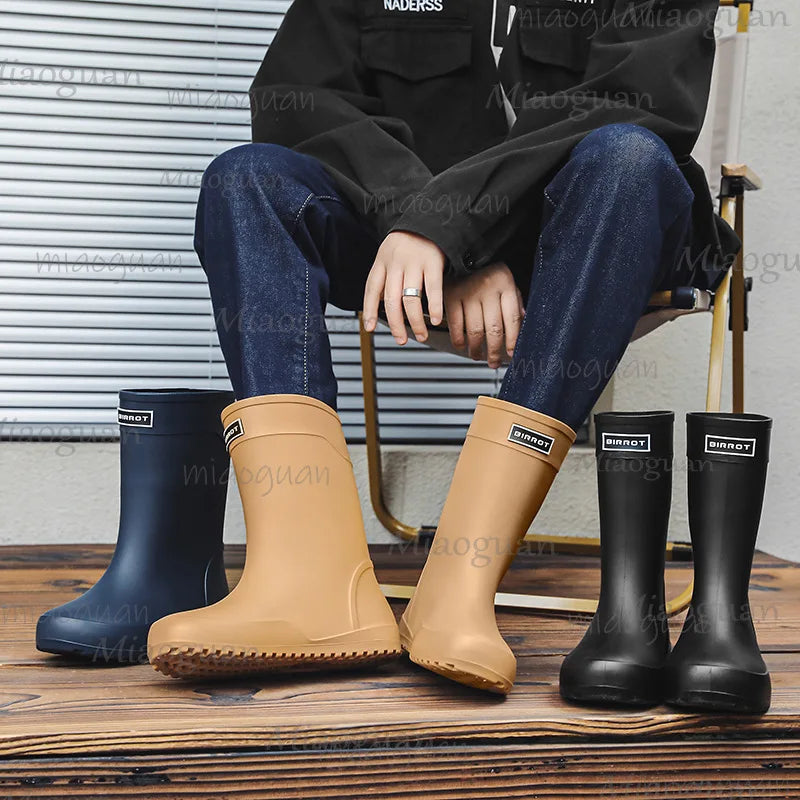 New Fashion Men Rain Shoes Waterproof Mid-Calf Boots Non-slip Work Rubber Outdoor Fishing Male Comfort Causal Footwears