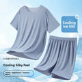 Ice Silk Sleepwear Set round Neck Short Sleeve Casual Lightweight Men's Home Clothes Comfortable Underwear for Youth in Summer