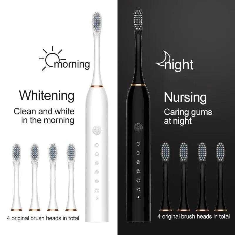Electric Ultrasonic Toothbrush with Six Speed Modes Soft Bristles USB Charging Waterproof Adult Tooth Cleaner for Home